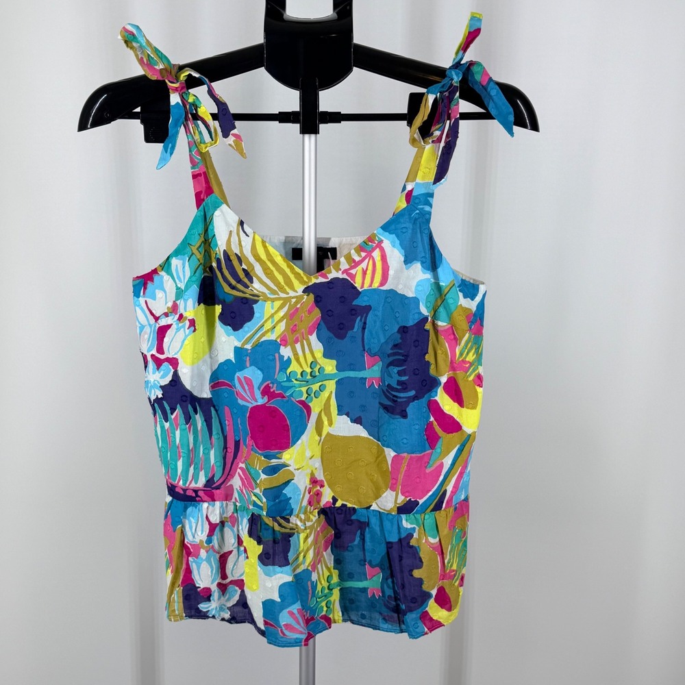 J.Crew Tropical Floral Swiss Dot Peplum Camisole Top Tie Strap Multi Color 4‎